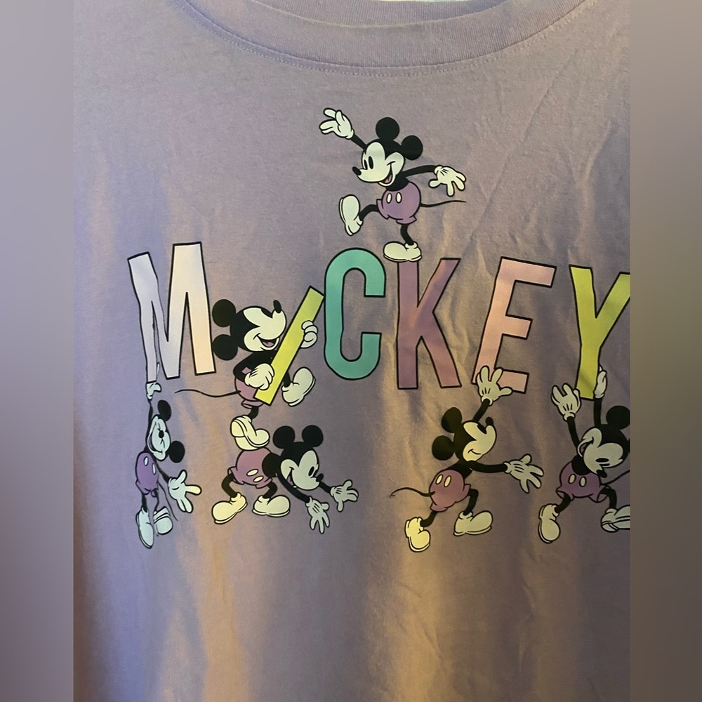 Disney Cropped Long Sleeve Purple Pastel Mickey Mouse Tee - Picture 3 of 8